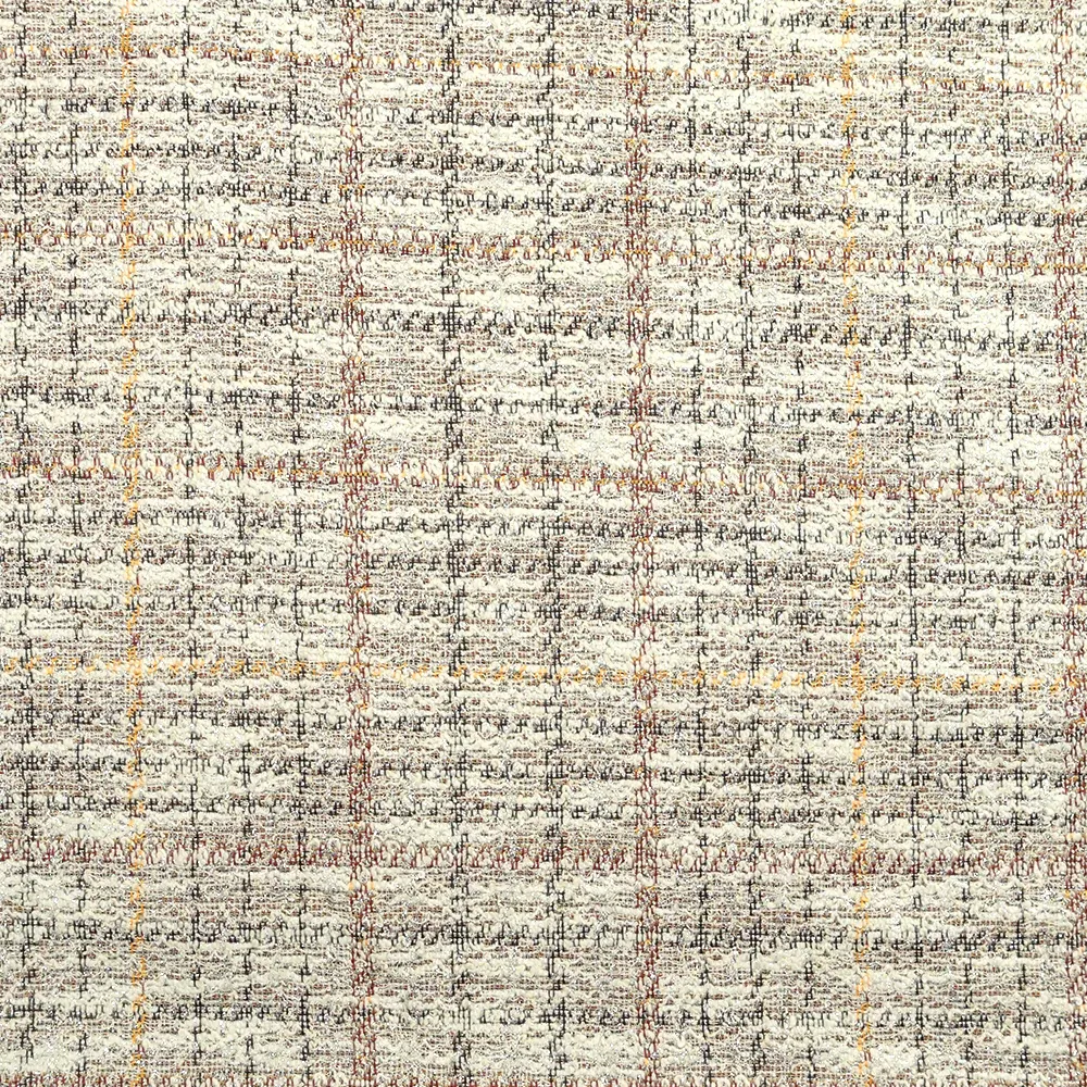 Maille Coco polycoton lurex carreaux rouge et jaune fond blanc cassé