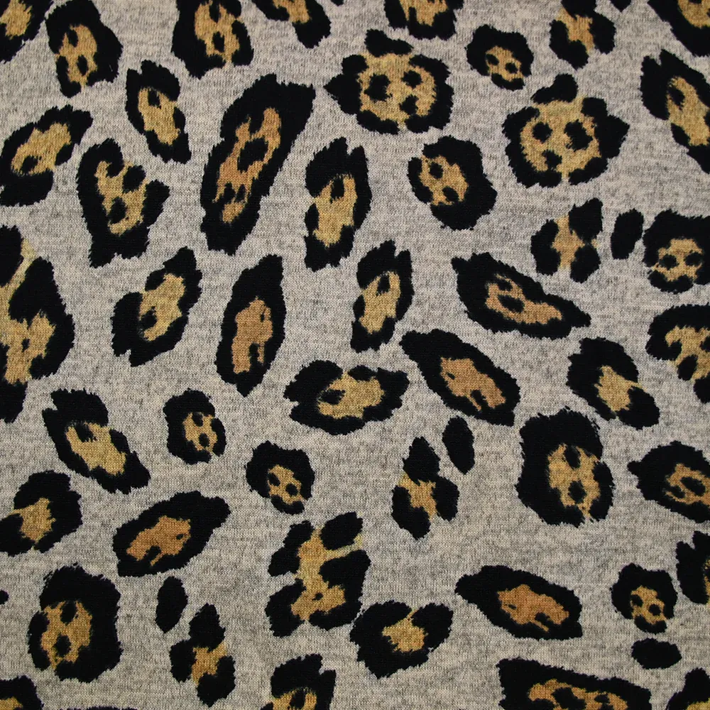 Maille imprimée léopard fond beige chiné