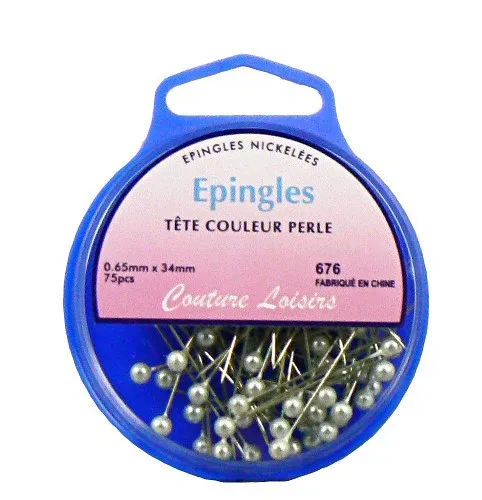 Epingles tête couleur perle x75 - 34x0,65mm