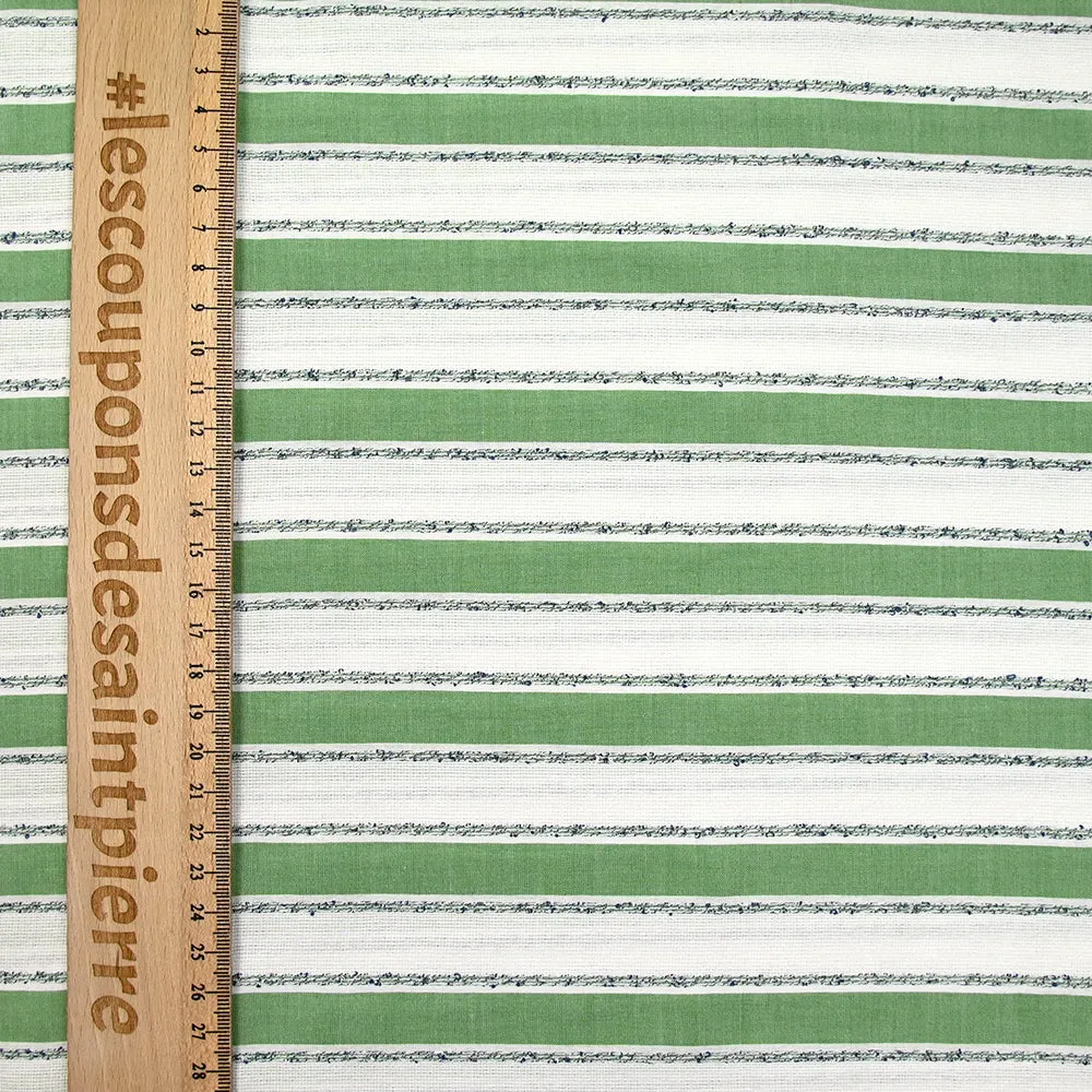 Voile polyviscose tissé teint rayé vert et blanc – Image 3