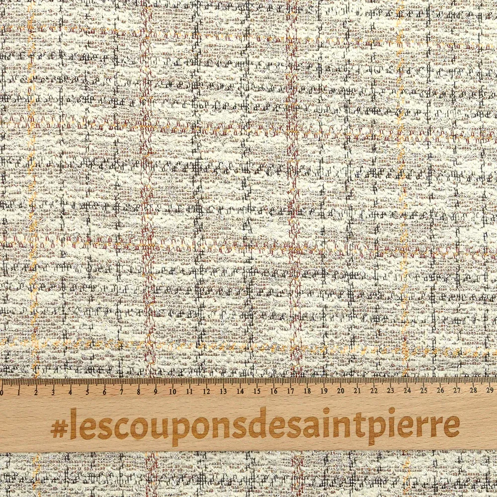 Maille Coco polycoton lurex carreaux rouge et jaune fond blanc cassé – Image 3