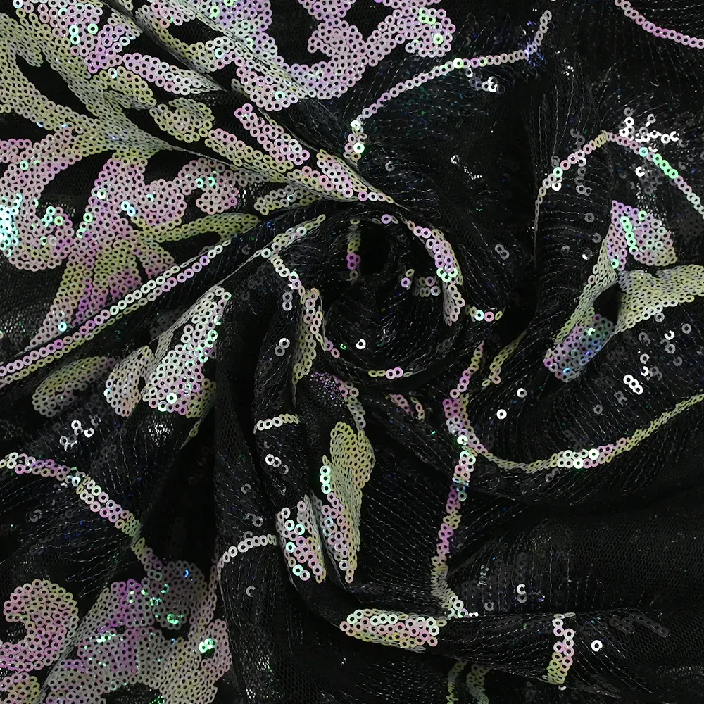 Tulle sequin plumes royales blanc holographique et noir – Image 2