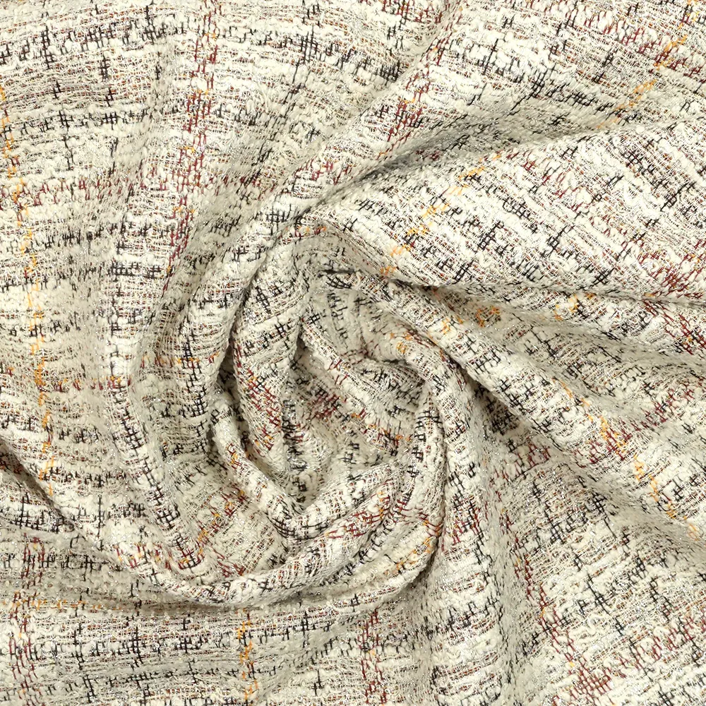 Maille Coco polycoton lurex carreaux rouge et jaune fond blanc cassé – Image 2