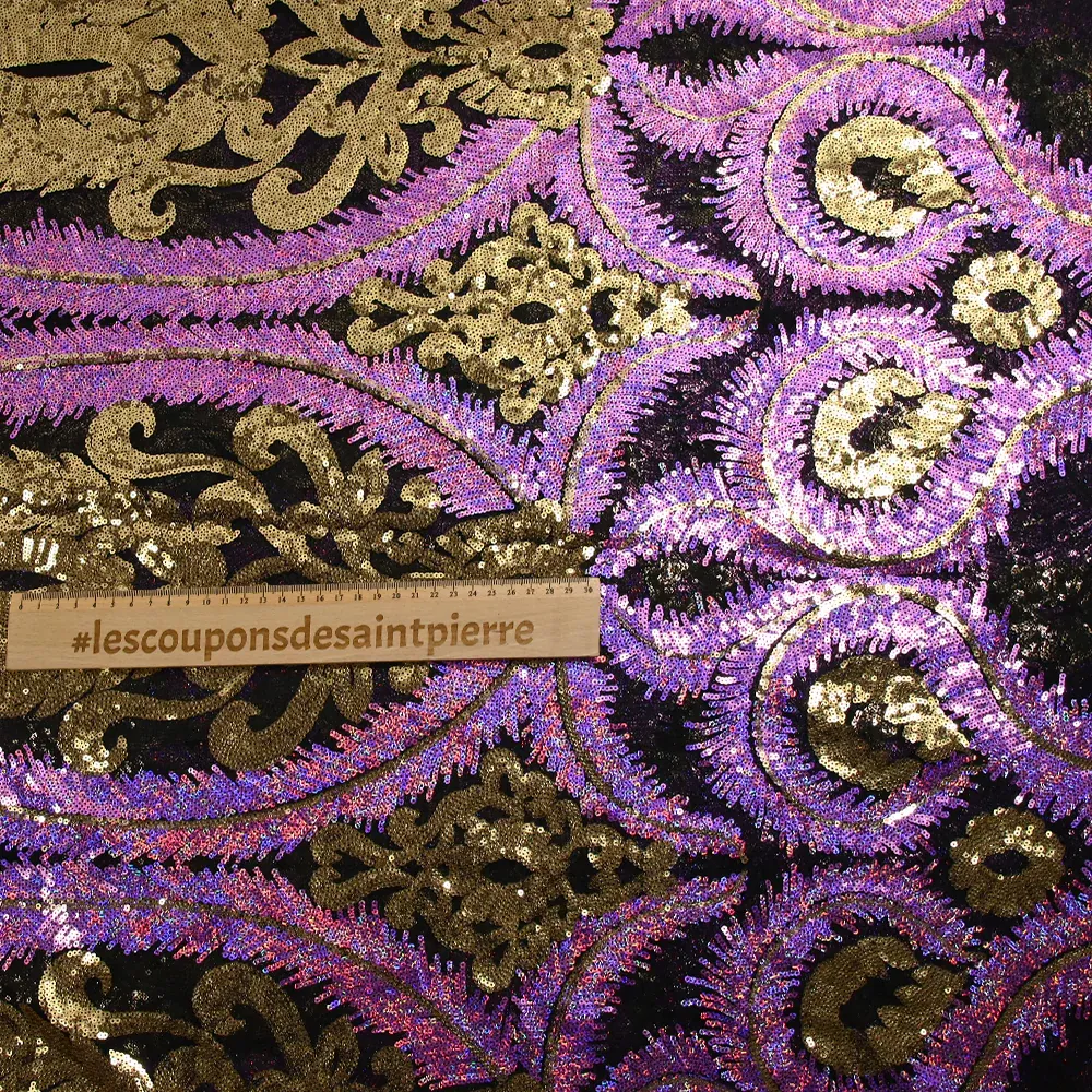 Tulle sequin plumes royales or et lilas – Image 3