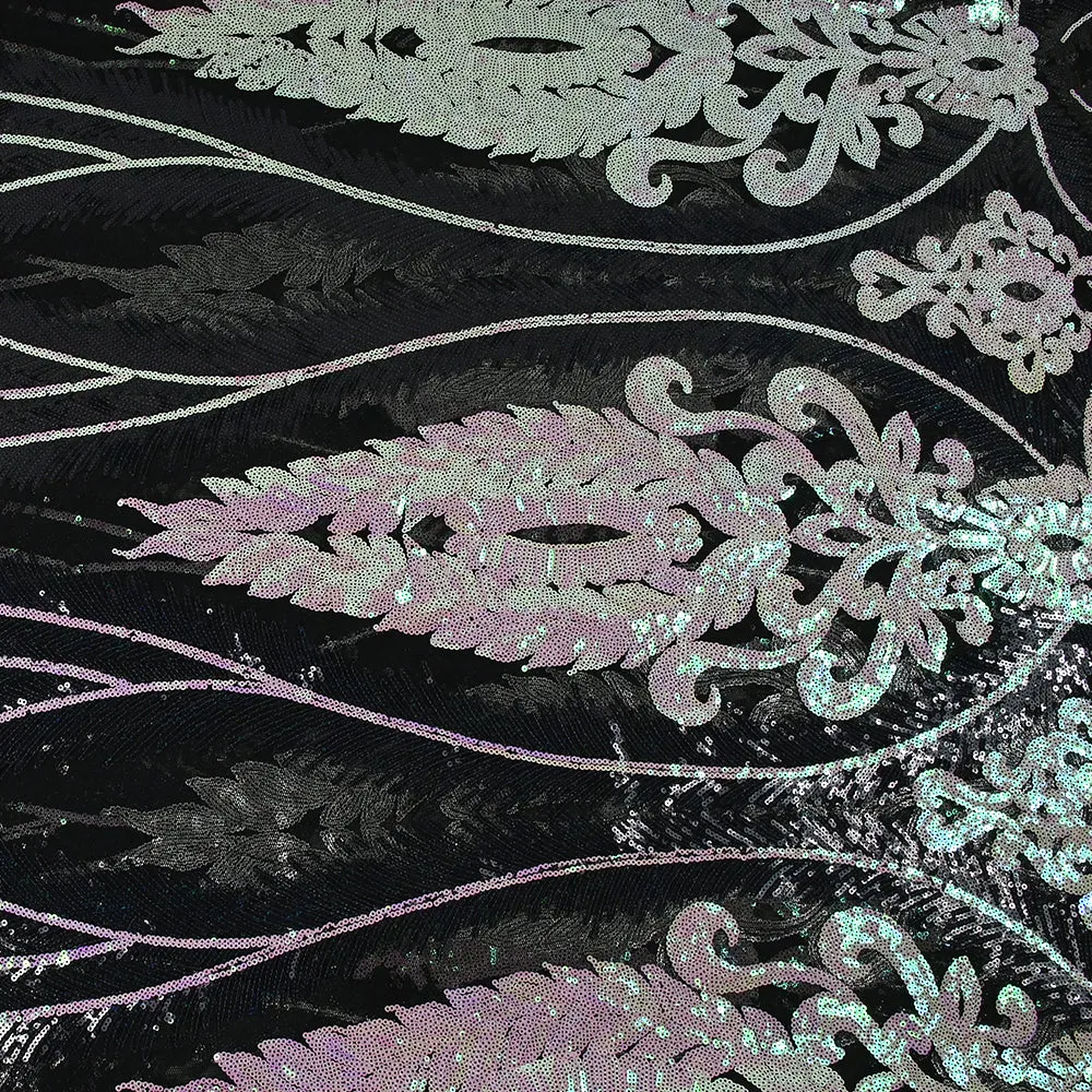 Tulle sequin plumes royales blanc holographique et noir – Image 4