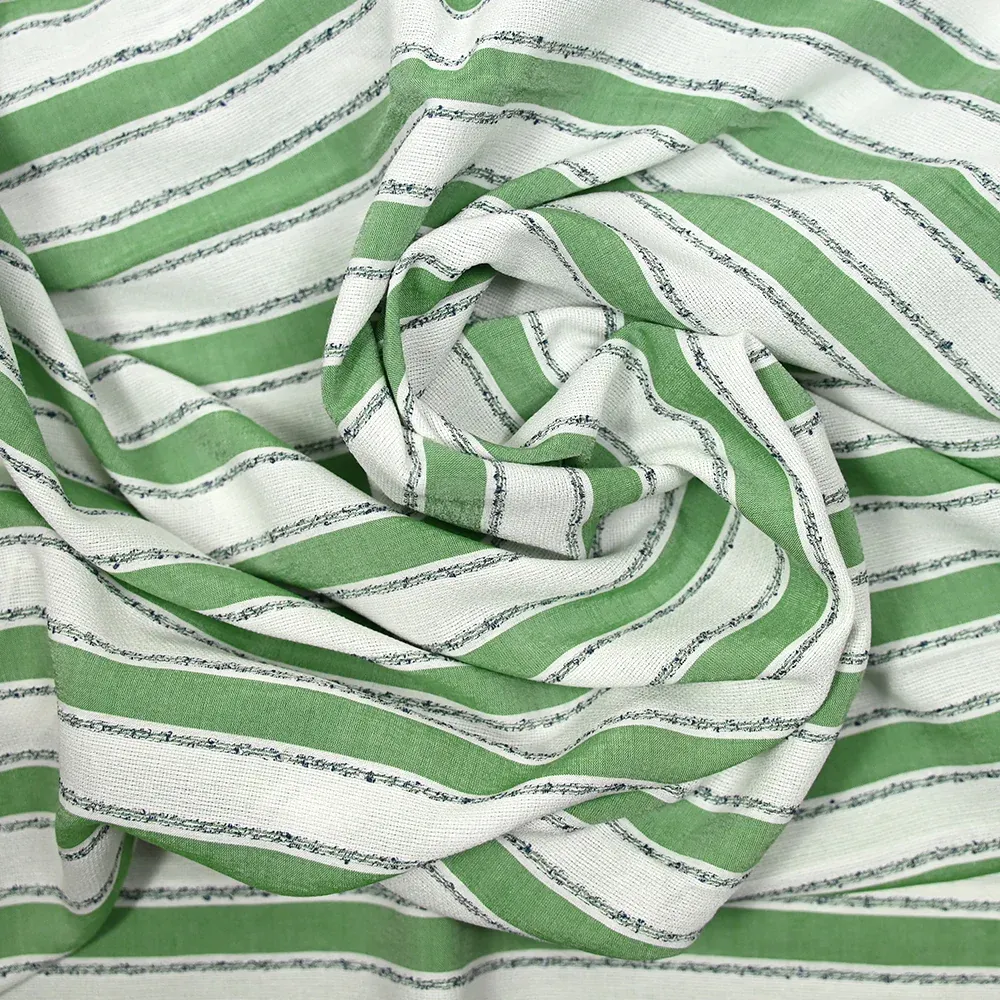 Voile polyviscose tissé teint rayé vert et blanc – Image 2