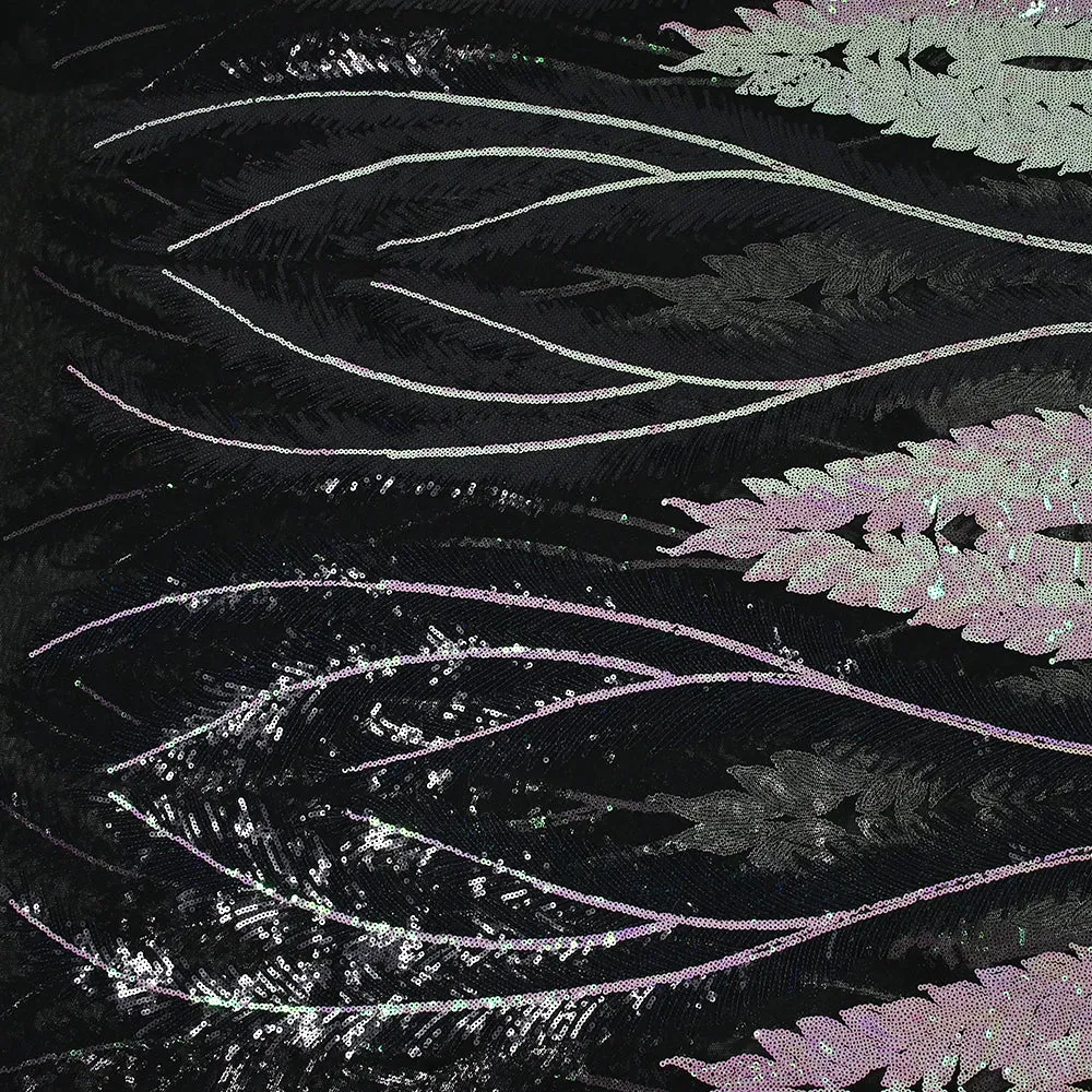 Tulle sequin plumes royales blanc holographique et noir – Image 5