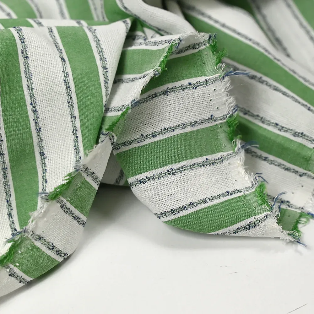 Voile polyviscose tissé teint rayé vert et blanc – Image 5