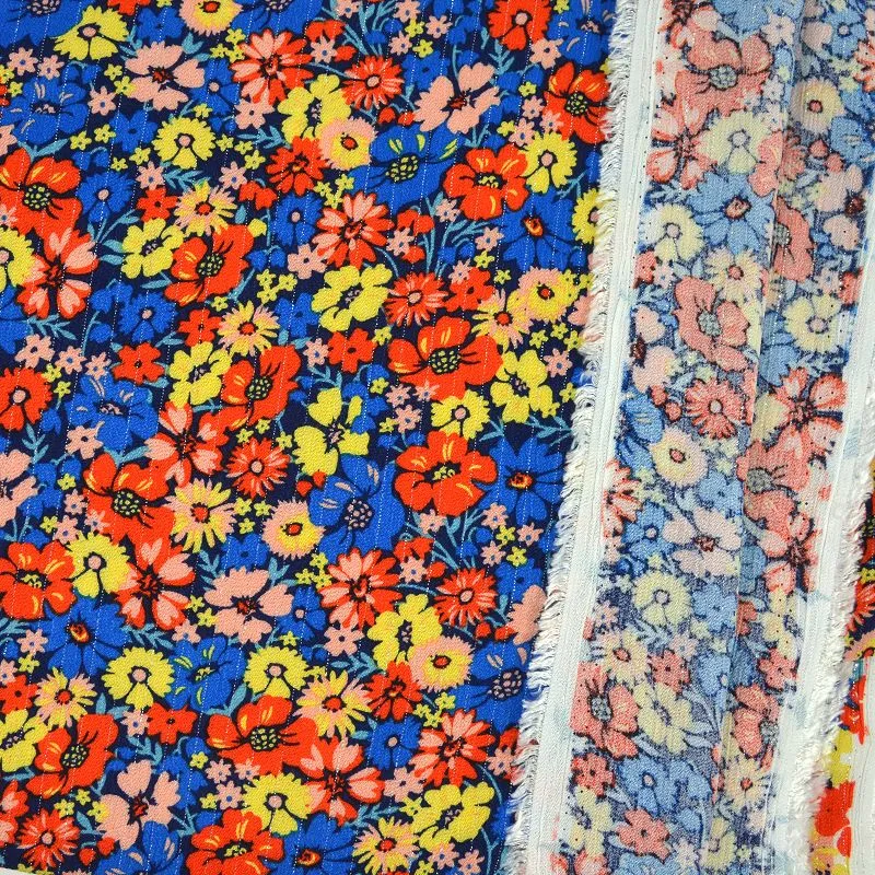 Crépon viscose lurex bouquet bleu – Image 4