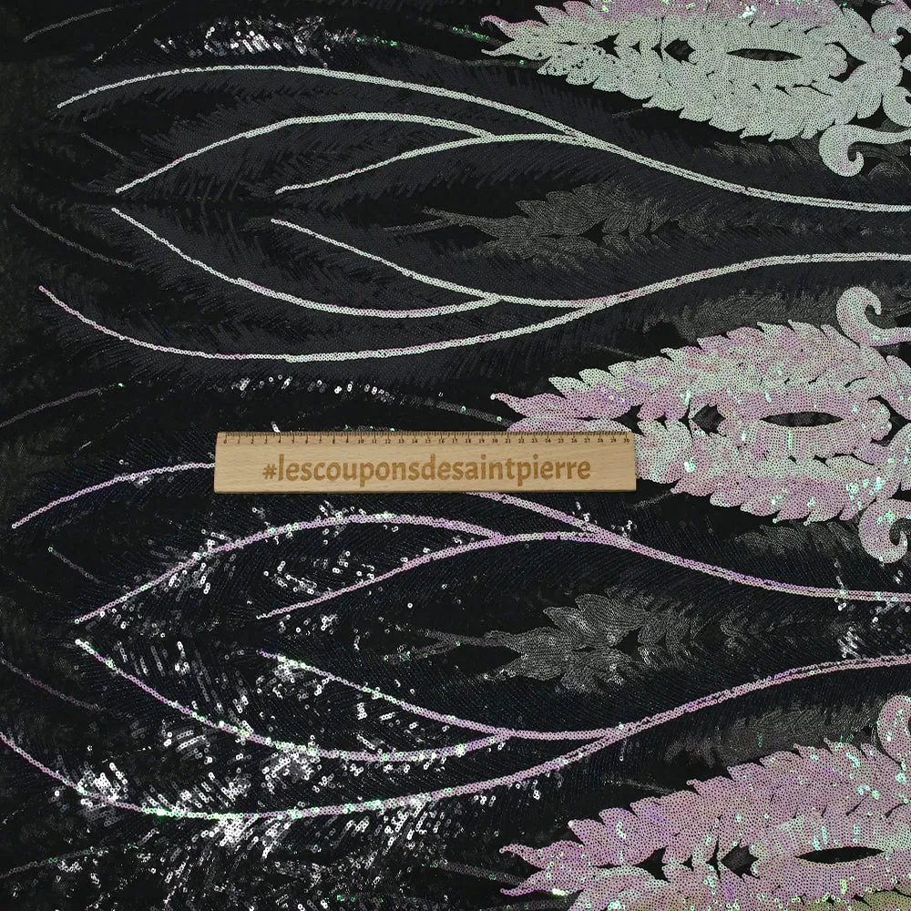 Tulle sequin plumes royales blanc holographique et noir – Image 6
