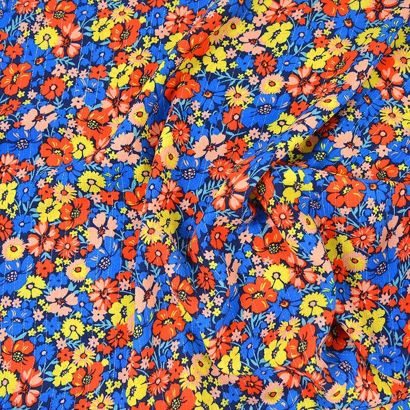 Crépon viscose lurex bouquet bleu – Image 2