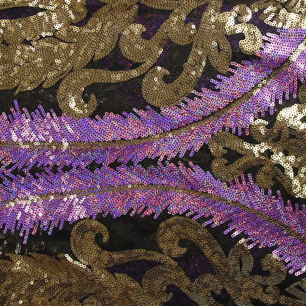 Tulle sequin plumes royales or et lilas – Image 6