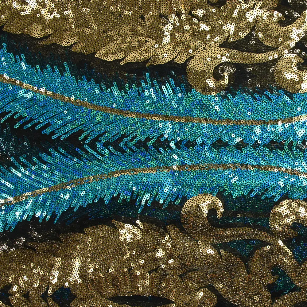 Tulle sequin plumes royales or et bleu turquoise – Image 8