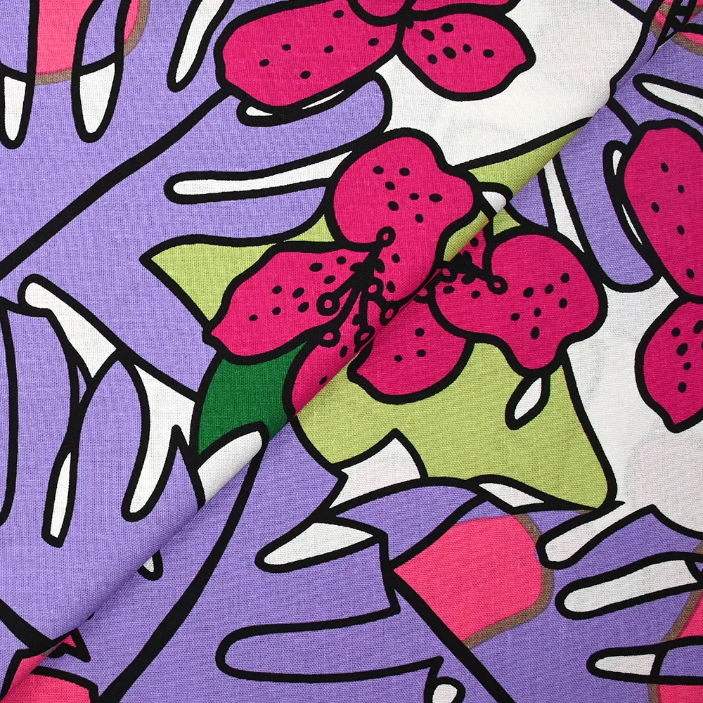 Lin viscose imprimé jardin tropical violet fond blanc – Image 5
