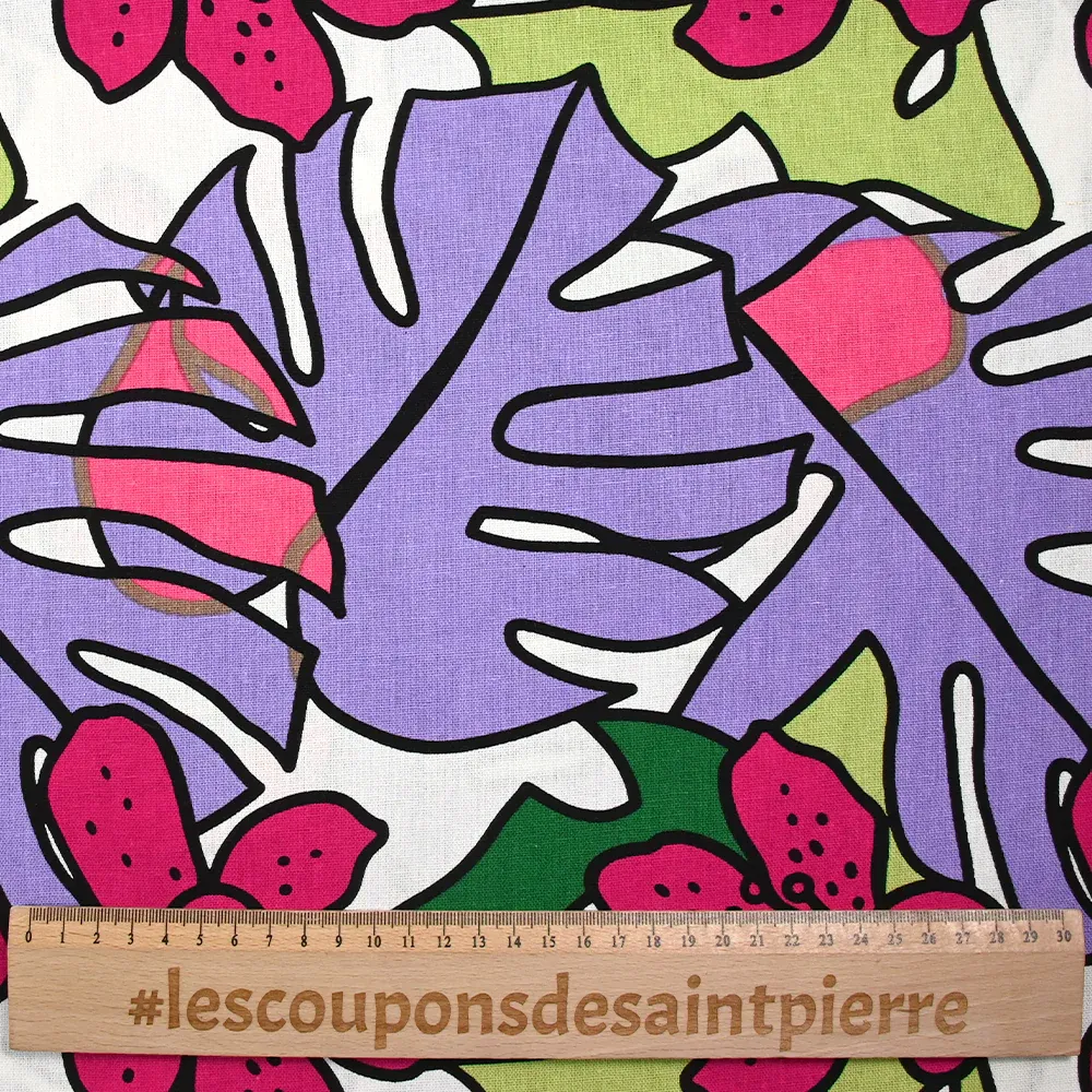 Lin viscose imprimé jardin tropical violet fond blanc – Image 3
