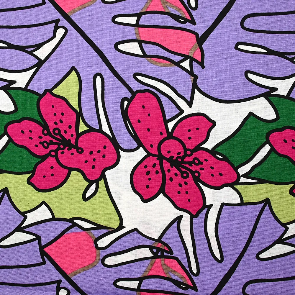 Lin viscose imprimé jardin tropical violet fond blanc – Image 4