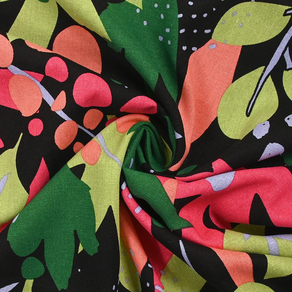 Lin viscose imprimé nature abstraite fuchsia fond noir – Image 2