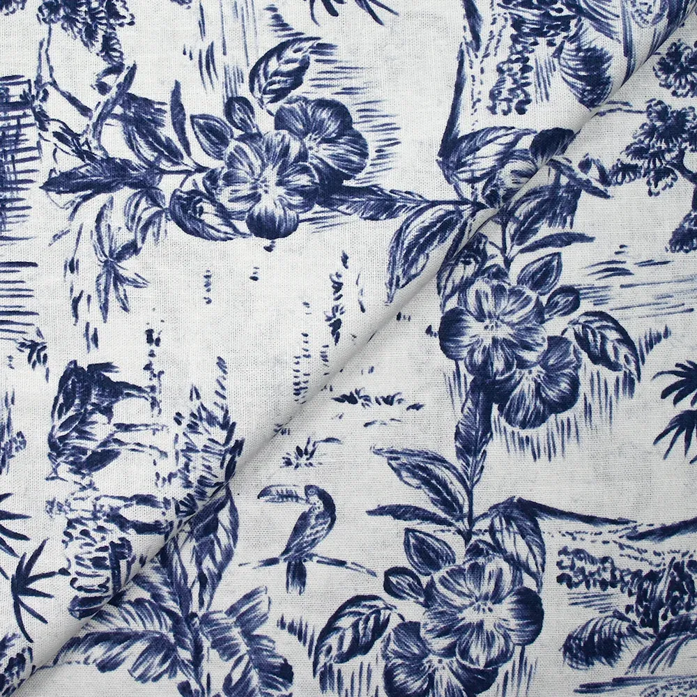 Lin viscose imprimé nature vivante marine fond blanc – Image 4