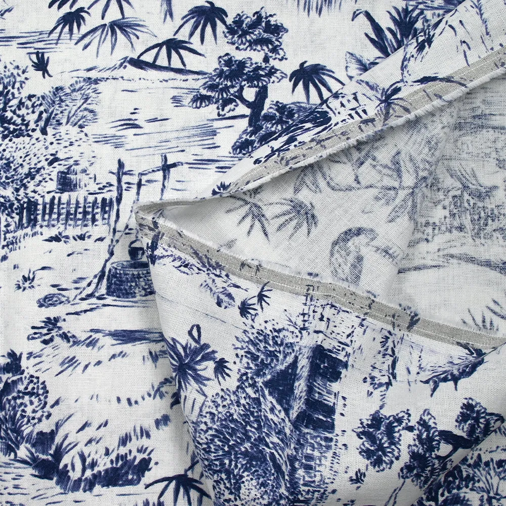 Lin viscose imprimé nature vivante marine fond blanc – Image 5