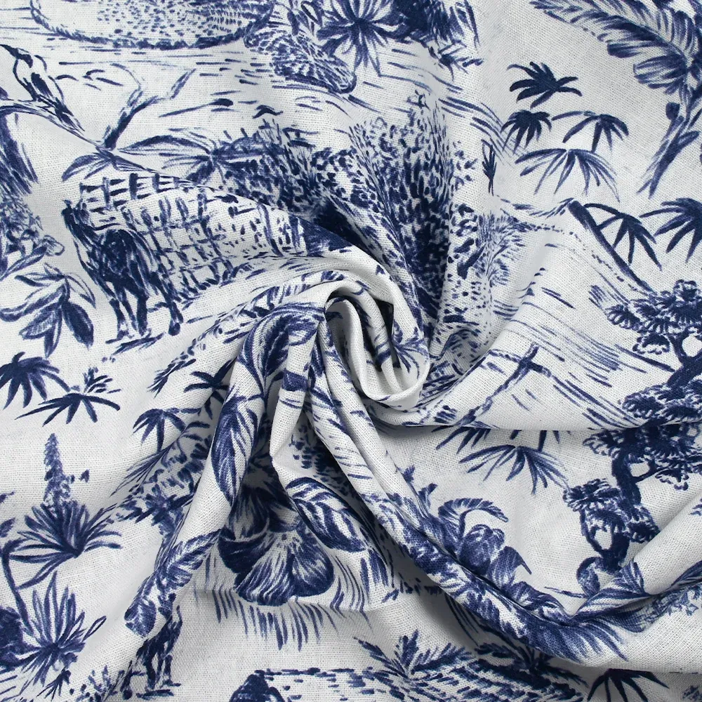 Lin viscose imprimé nature vivante marine fond blanc – Image 2