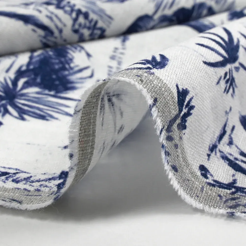 Lin viscose imprimé nature vivante marine fond blanc – Image 6