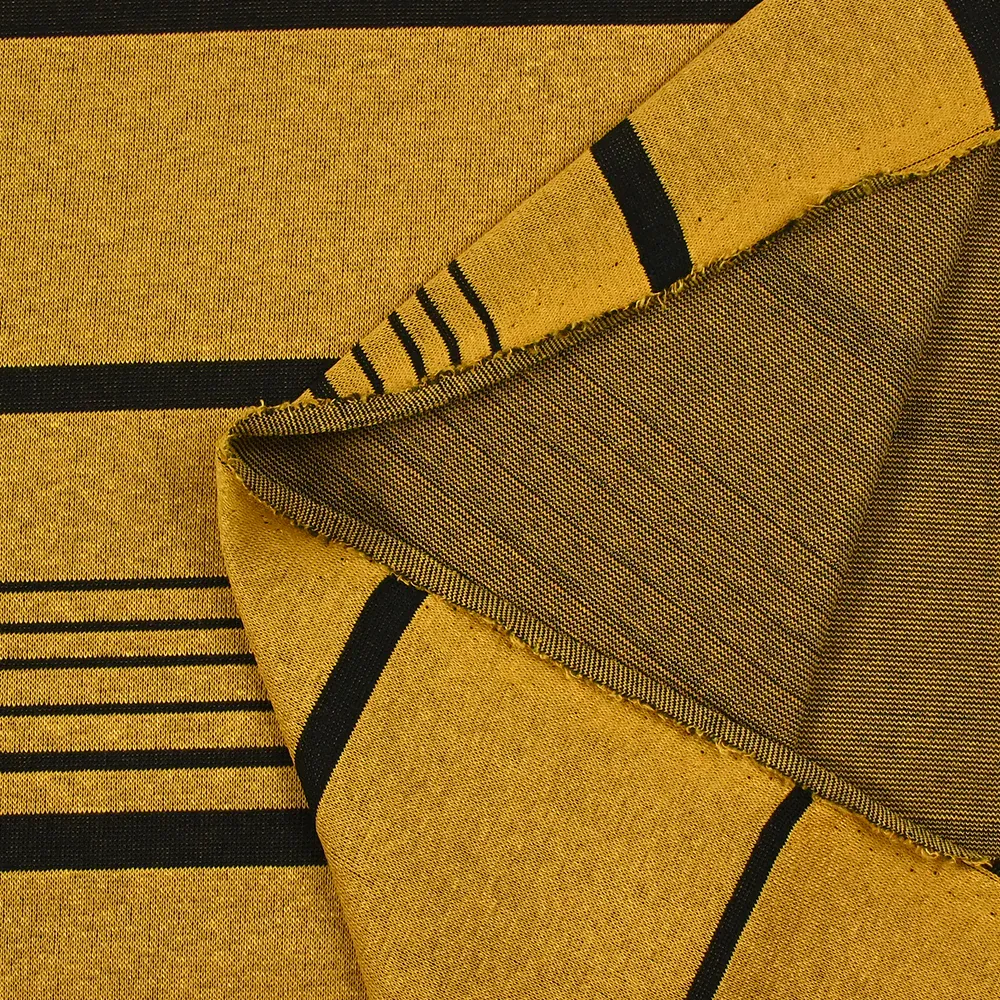 Maille polyester rayée noir fond moutarde – Image 6