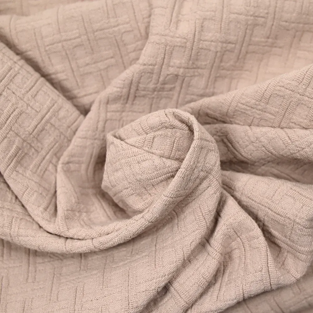 Jacquard de coton à carreaux beige – Image 2