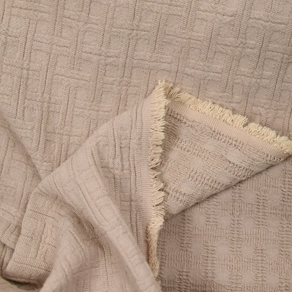 Jacquard de coton à carreaux beige – Image 4