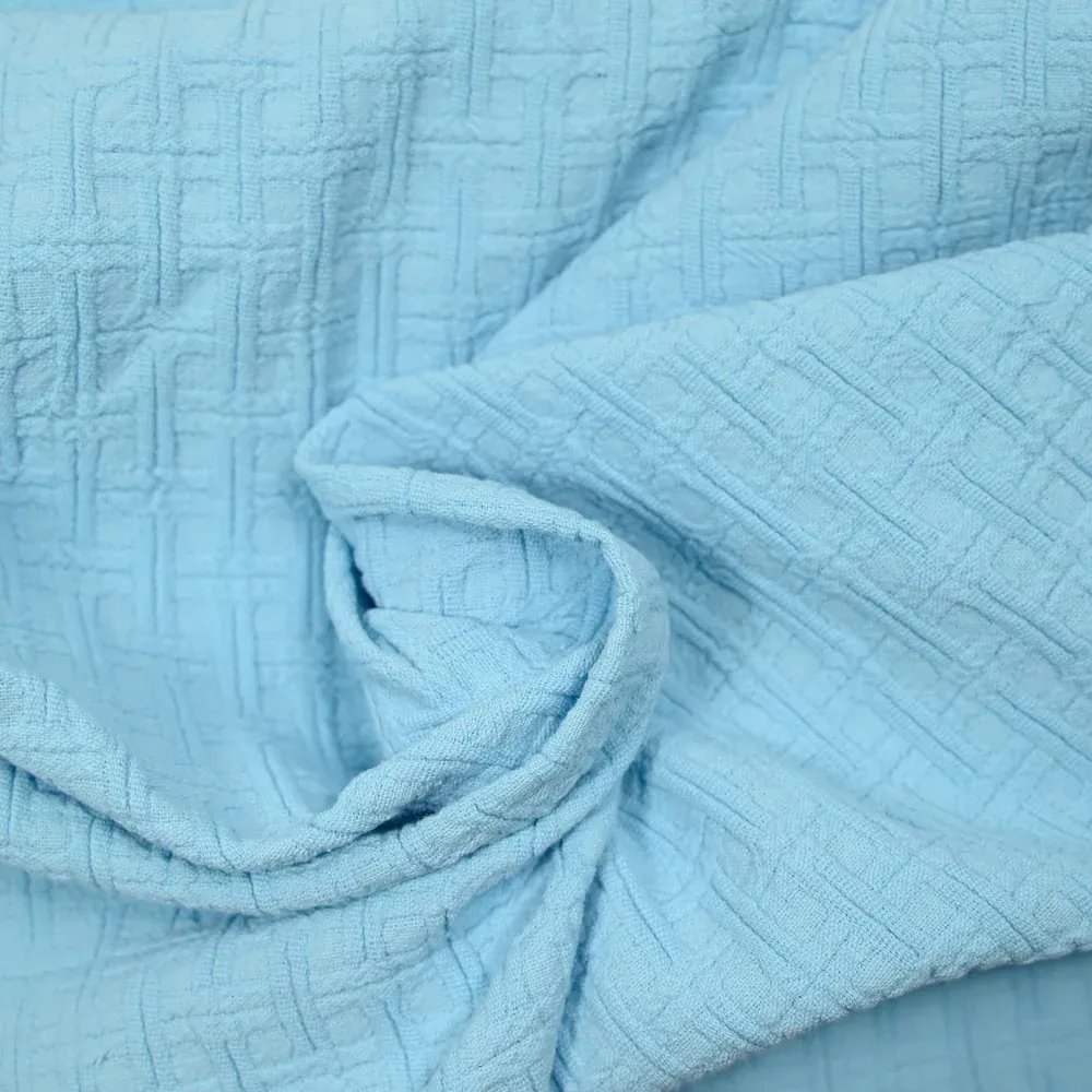 Jacquard de coton à carreaux bleu layette – Image 2