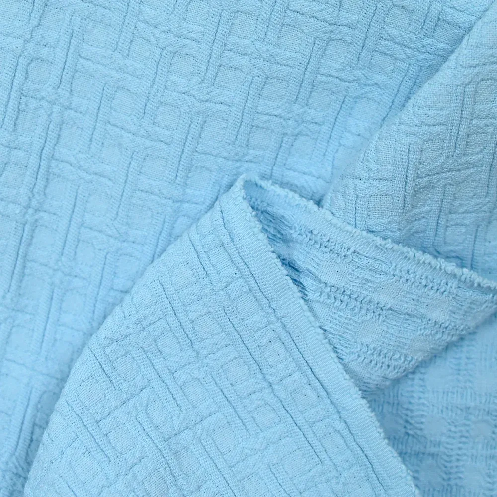 Jacquard de coton à carreaux bleu layette – Image 3