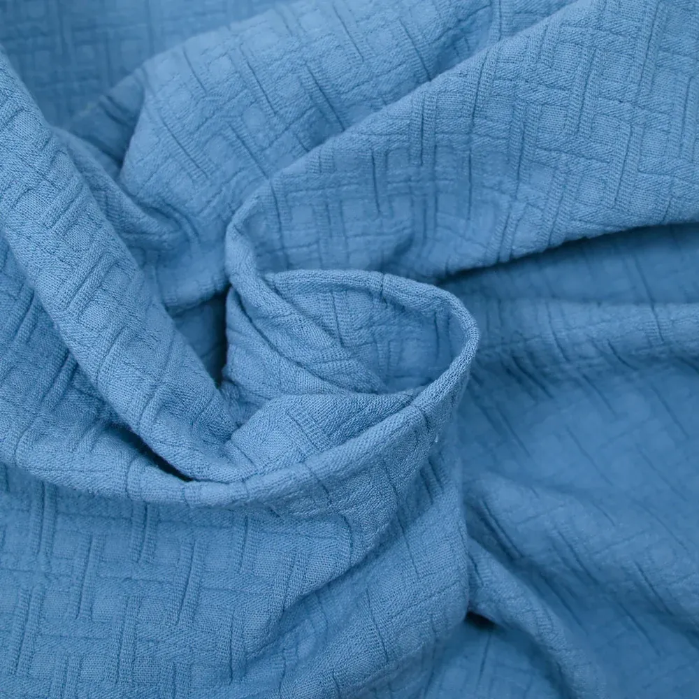 Jacquard de coton à carreaux bleu – Image 2