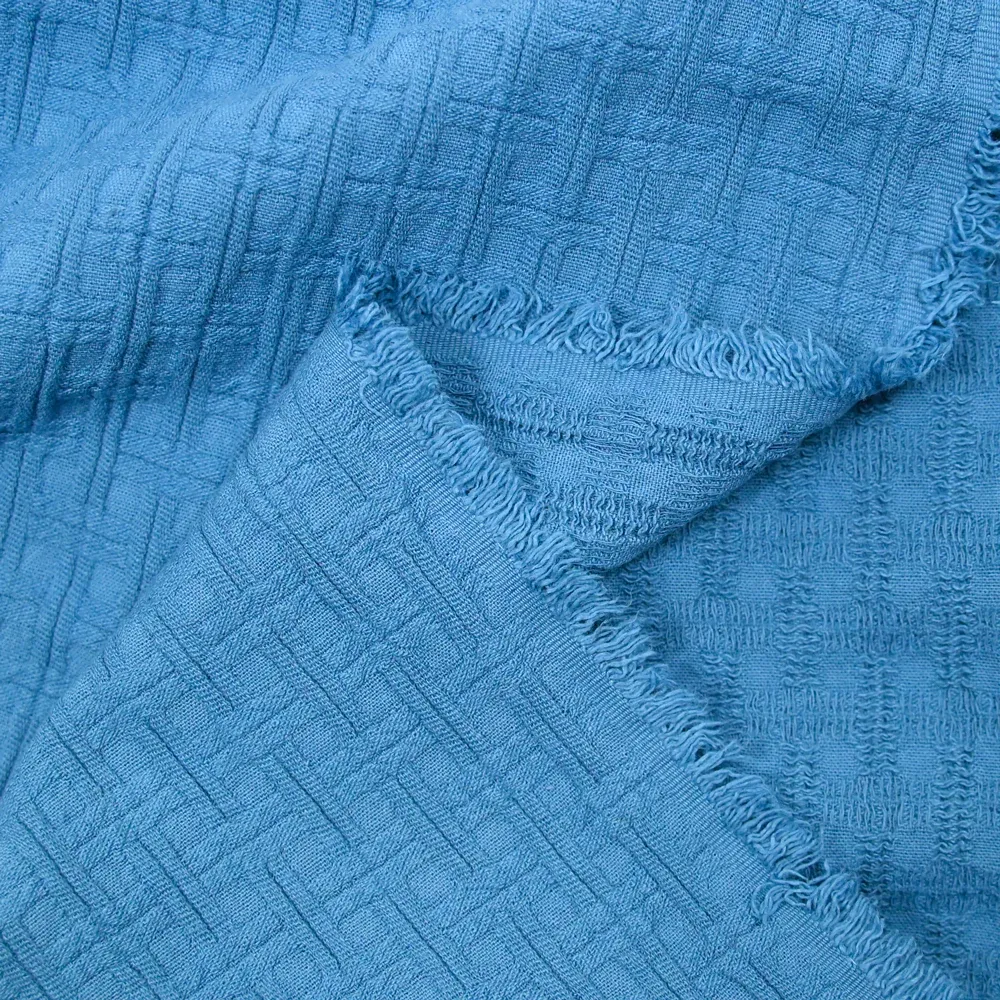 Jacquard de coton à carreaux bleu – Image 4