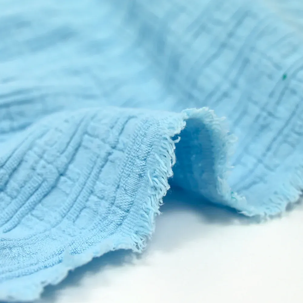 Jacquard de coton à carreaux bleu layette – Image 5