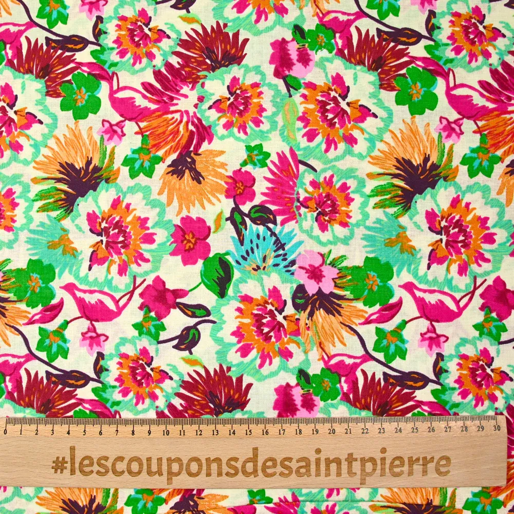 Popeline de coton imprimée fleurs Victoria fond écru – Image 3