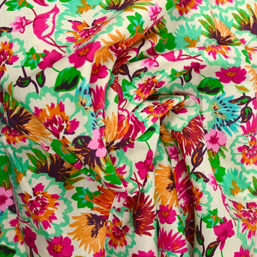 Popeline de coton imprimée fleurs Victoria fond écru – Image 2