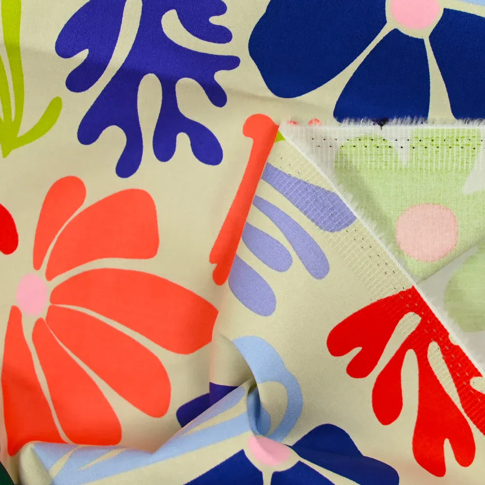 Satin de coton élasthanne botanique fond beige – Image 4