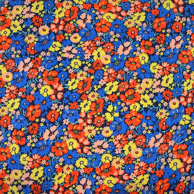 Crépon viscose lurex bouquet bleu