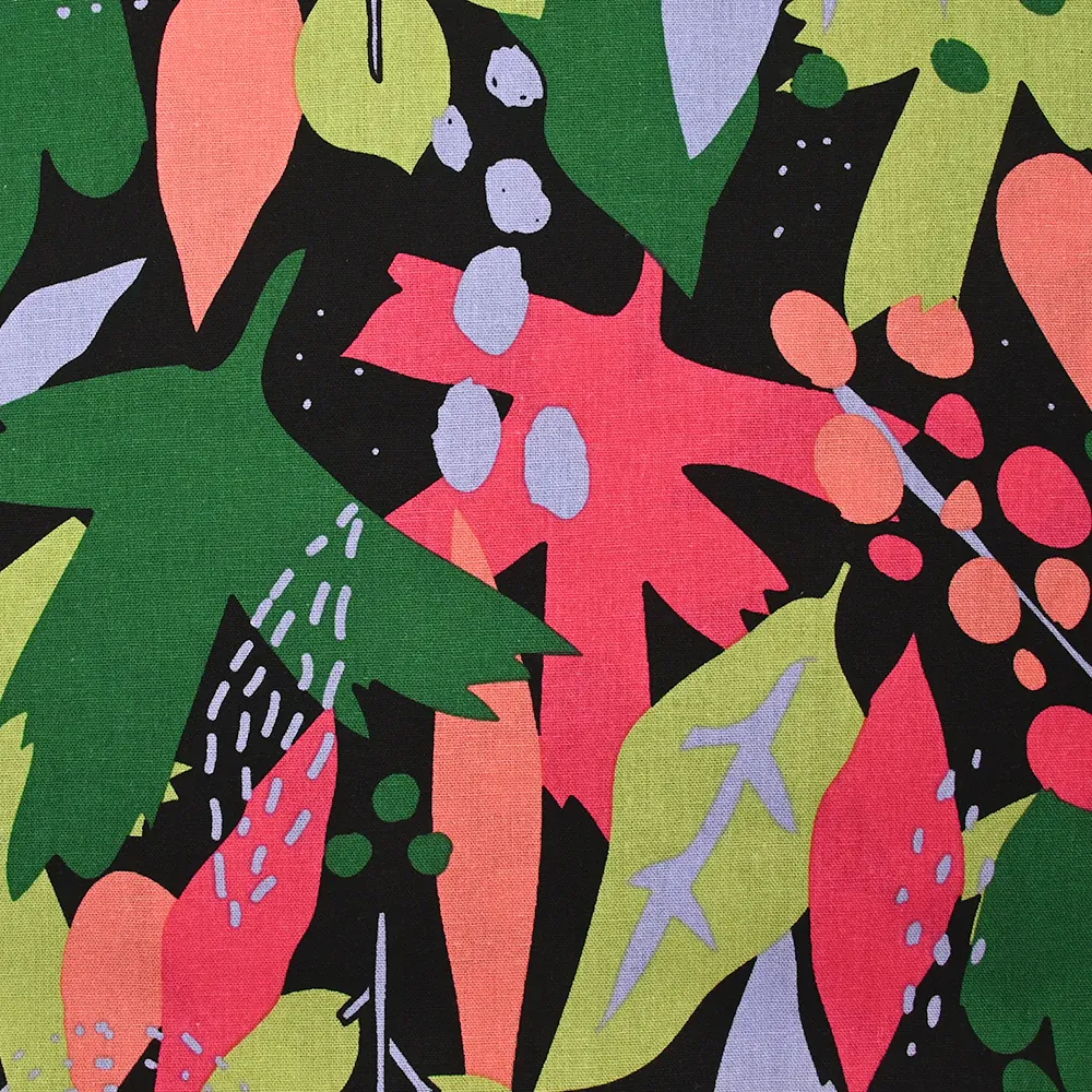 Lin viscose imprimé nature abstraite fuchsia fond noir