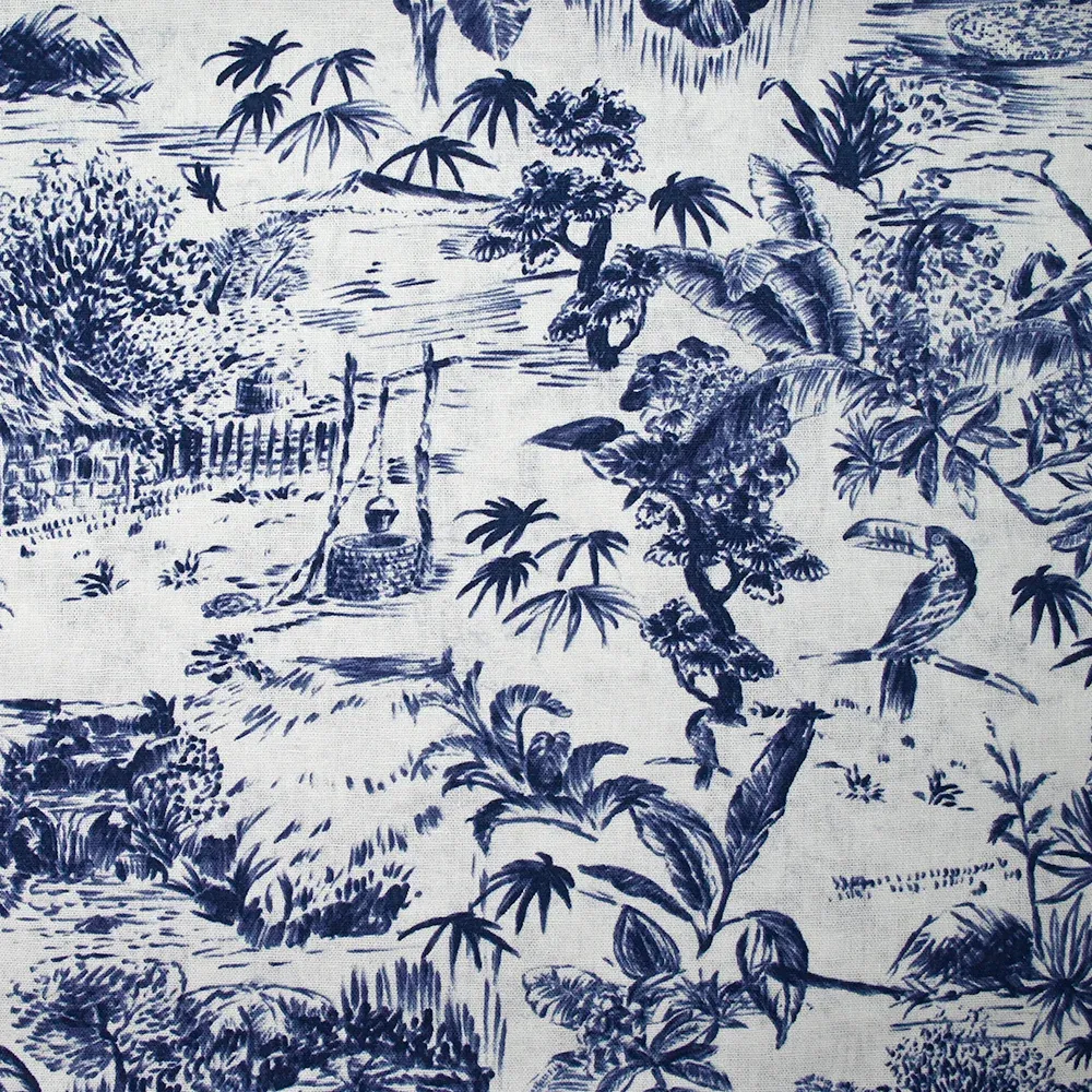 Lin viscose imprimé nature vivante marine fond blanc