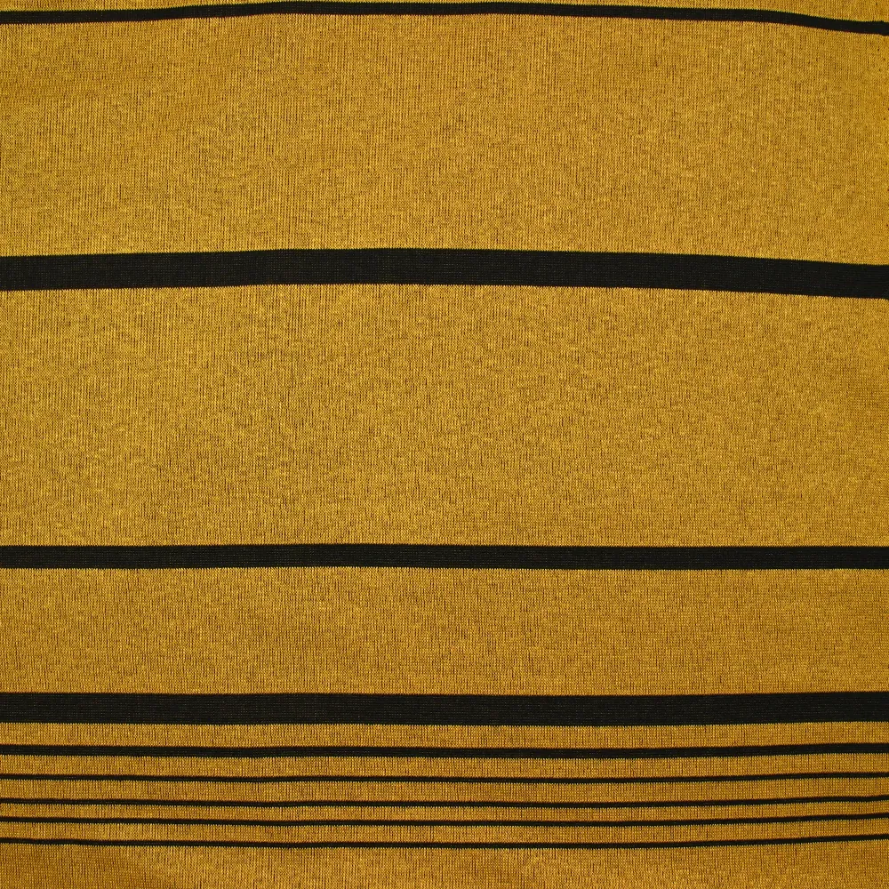 Maille polyester rayée noir fond moutarde