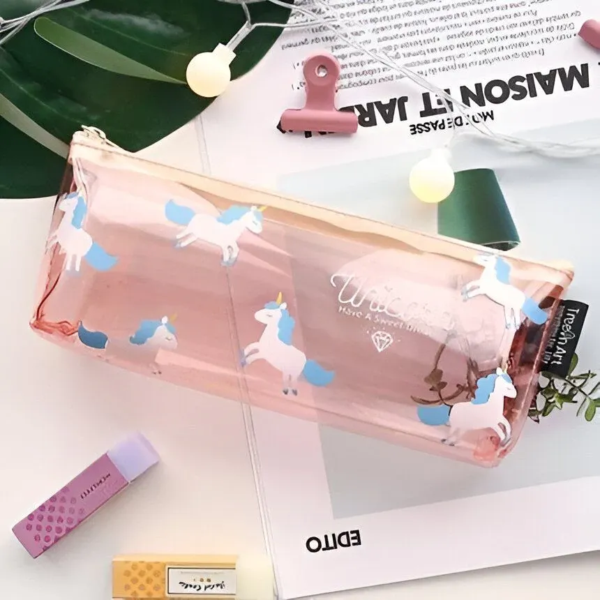 Trousse Licorne Transparente Rose