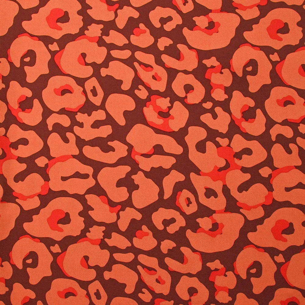 Twill de viscose imprimé graou orange et rouge fond marron